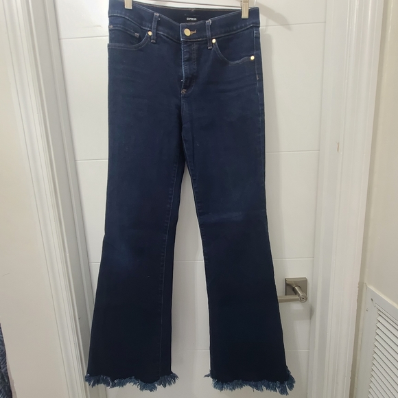 Express 70s Flare Denim Jeans Sz 4L Dark Blue - Picture 1 of 7